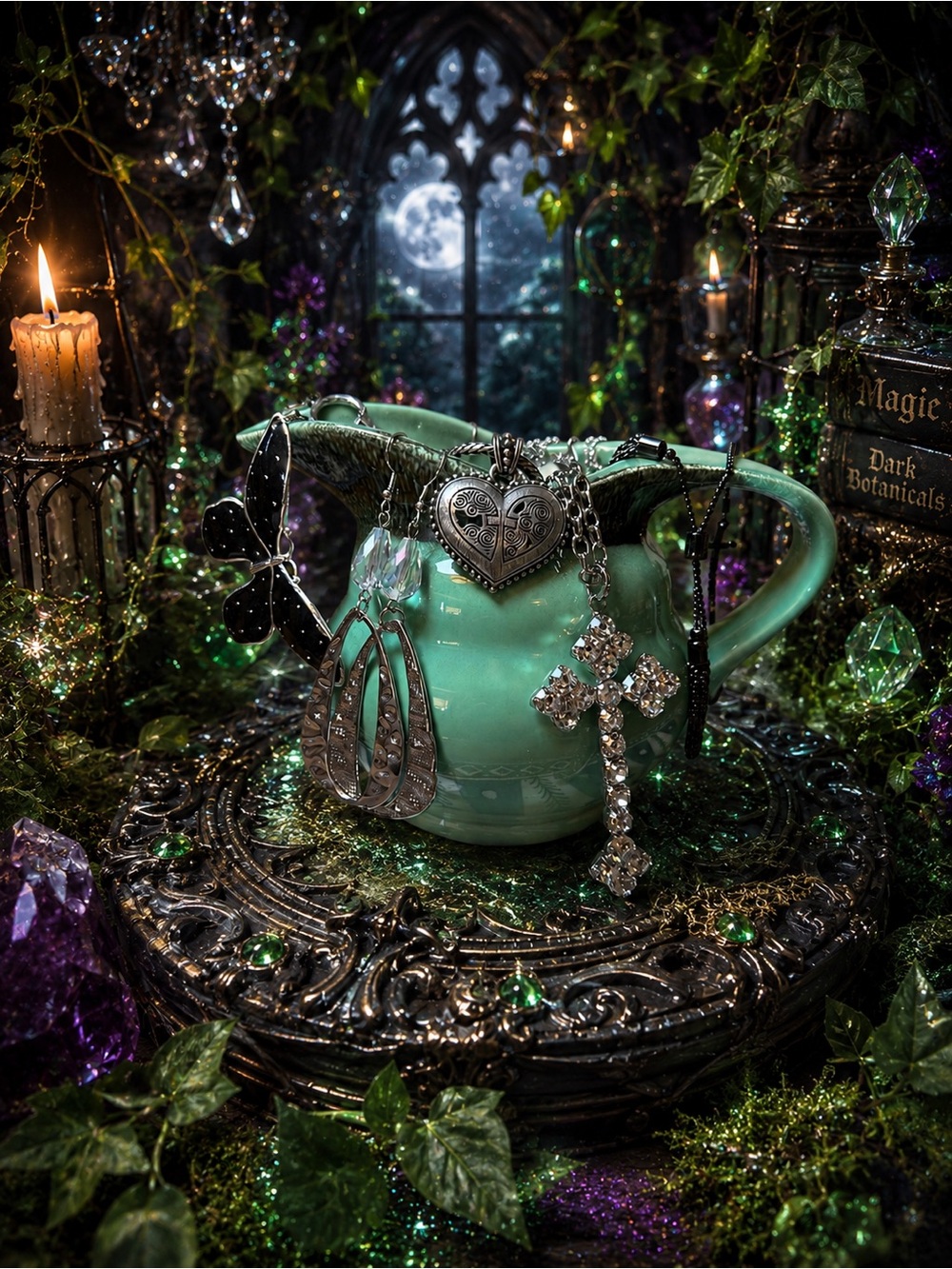 Whimsical gothic jewelry mystery jar.  This